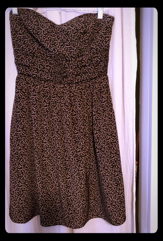 Black and tan strapless cocktail dress